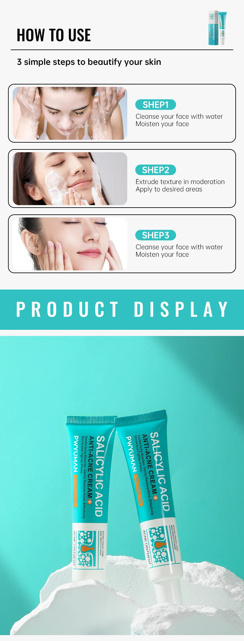 Salicylic Acid Acne Reduce Face Cream Faded Pimple Spots Deep Cleaning Pore Acne Scar Oil Control Moisturizing Skincare Product