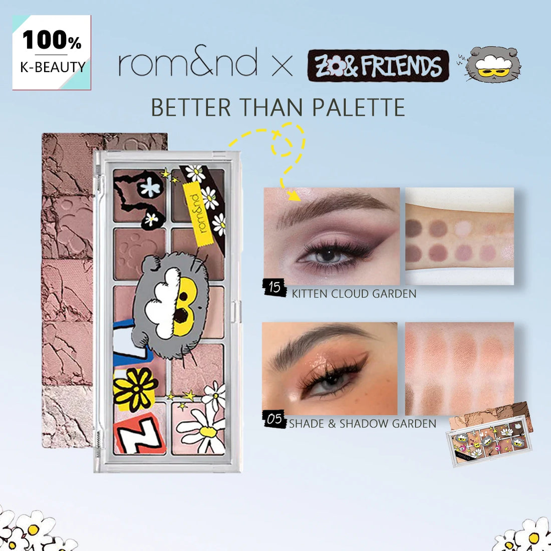 rom&amp;nd X ZO&amp;FRIENDS BETTER THAN PALETTE,Shimmer Finish,Non-Creasing,Luxury Makeup,Smooth Texture,Korean Cosmetic,Korean Makeup