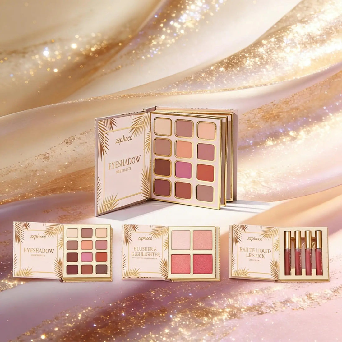 Professional Makeup Palette in Book Style 24-Hour Waterproof Lipstick Powder Blush Bright Colorful Eyeshadow Palette for Travel