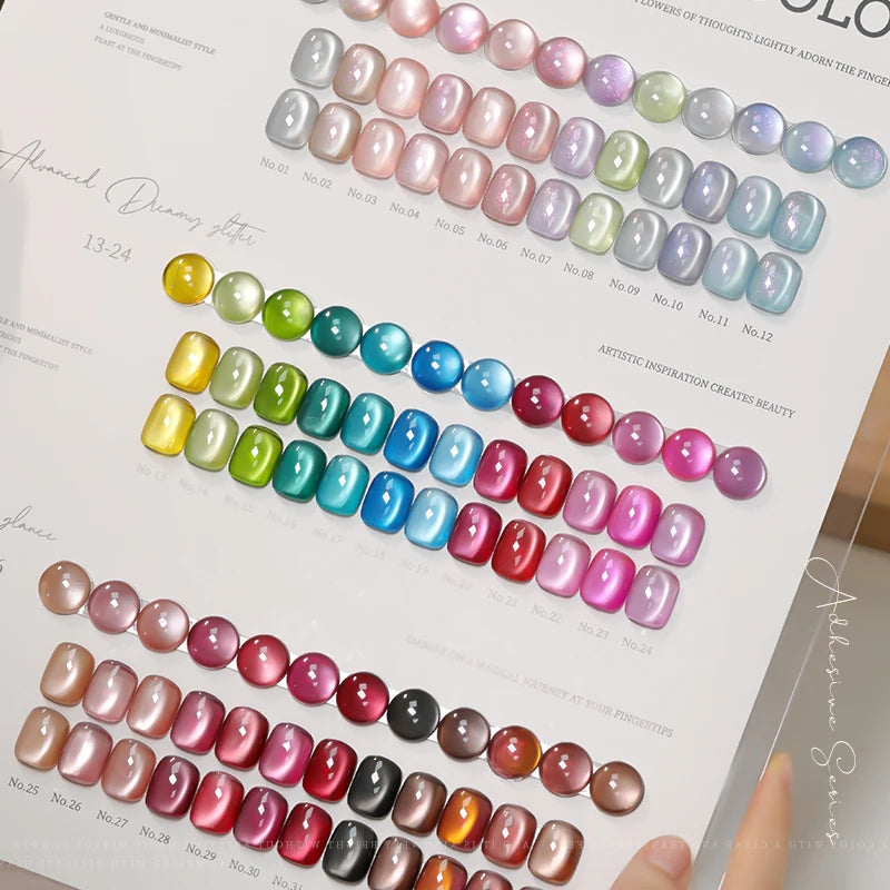 36color/set Sparkling Glass Beads Cat Eye Gel Nails Polish 15ml Magnetic Gel Semi Permanent Soak Off UV Nail Gel For Nail Salon