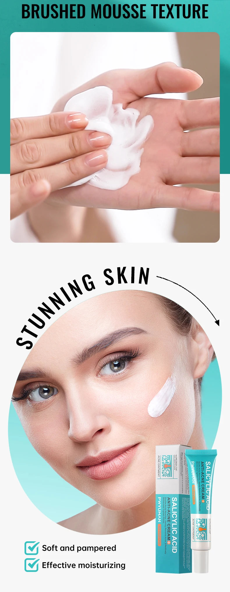 Salicylic Acid Acne Reduce Face Cream Faded Pimple Spots Deep Cleaning Pore Acne Scar Oil Control Moisturizing Skincare Product
