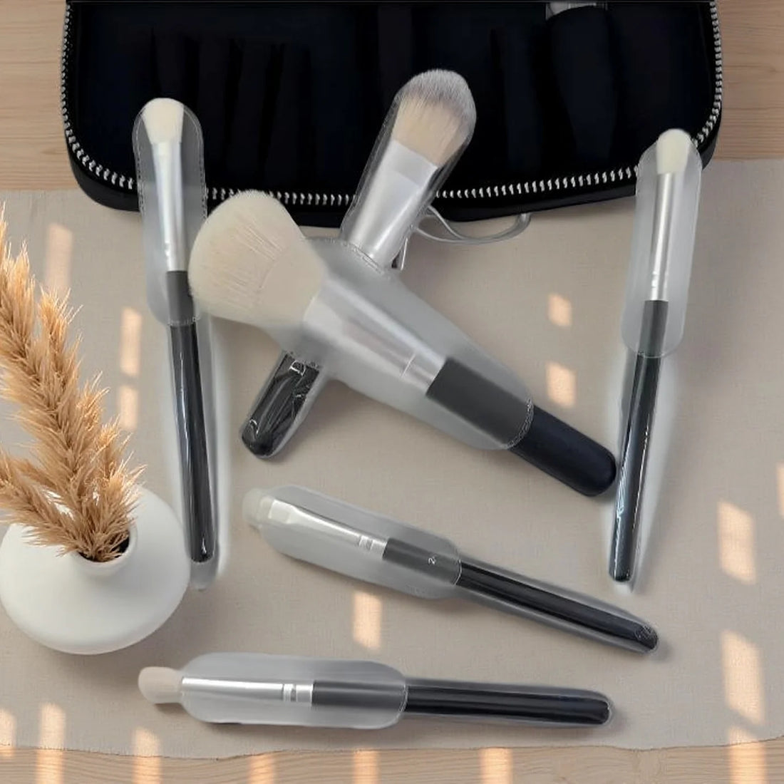 Luxury Travel Makeup Brush Set Including Foundation Brush, Blush Brush, Eyeshadow Brush, and Eyeliner Brush. Makeup Tools.