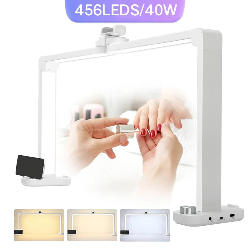 Half Moon LED Lamp For Nail Eyelash Extension Tattoo Foldable Dimming Warm/White Reading Beauty Desk Lamp With Phone Clip