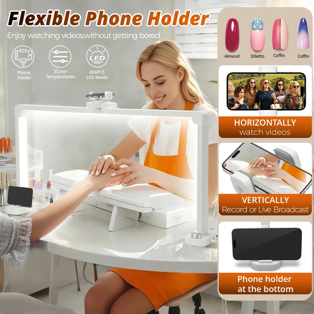 Half Moon LED Lamp For Nail Eyelash Extension Tattoo Foldable Dimming Warm/White Reading Beauty Desk Lamp With Phone Clip