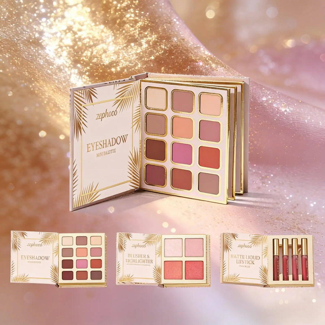 Professional Makeup Palette in Book Style 24-Hour Waterproof Lipstick Powder Blush Bright Colorful Eyeshadow Palette for Travel