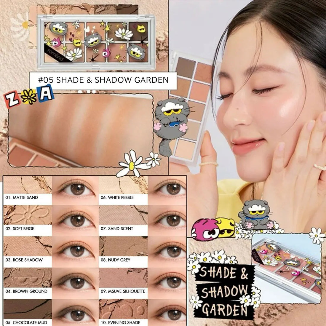rom&amp;nd X ZO&amp;FRIENDS BETTER THAN PALETTE,Shimmer Finish,Non-Creasing,Luxury Makeup,Smooth Texture,Korean Cosmetic,Korean Makeup